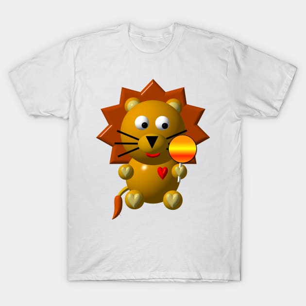 Cute Lion with a Lollipop T-Shirt by CuteCrittersWithHeart